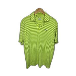 Under Armour mens golf polo neon yellow stripes size large